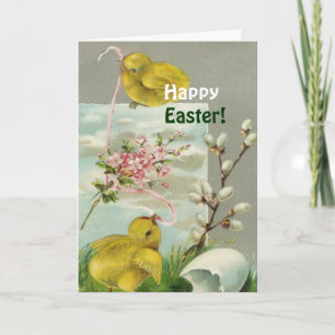 Tarjeta Festiva Chicas y huevos de pascua de época