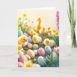 Tarjeta Festiva Chicas y pollos de Pascua