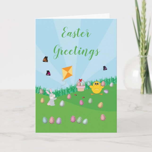 Tarjeta Festiva Chick de conejita de caza personalizada de huevos  (Anverso)