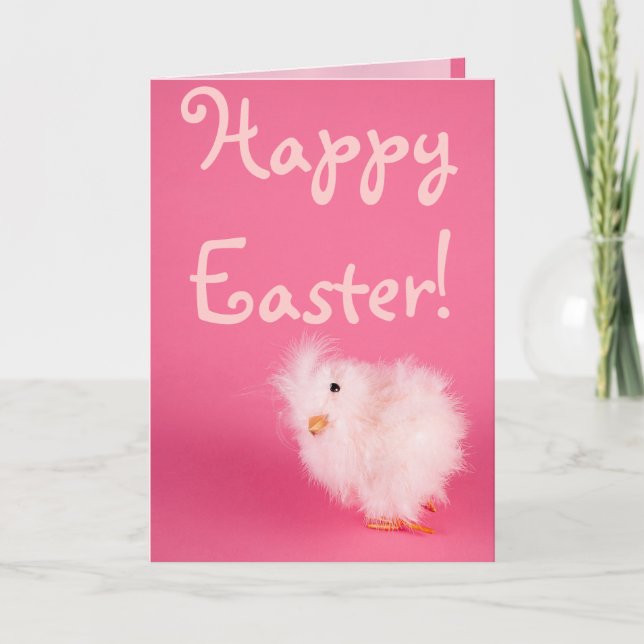 Tarjeta Festiva Chick de Pascua Rosa (Anverso)