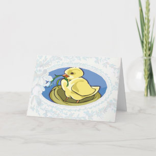 Tarjeta Festiva Chick Holding Flower Easter Card