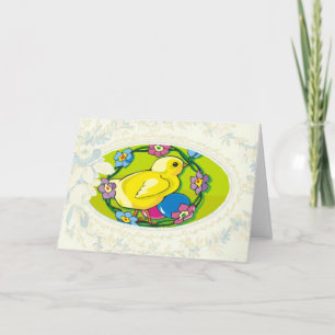 Tarjeta Festiva Chick In Circle Of Flowers Easter Card