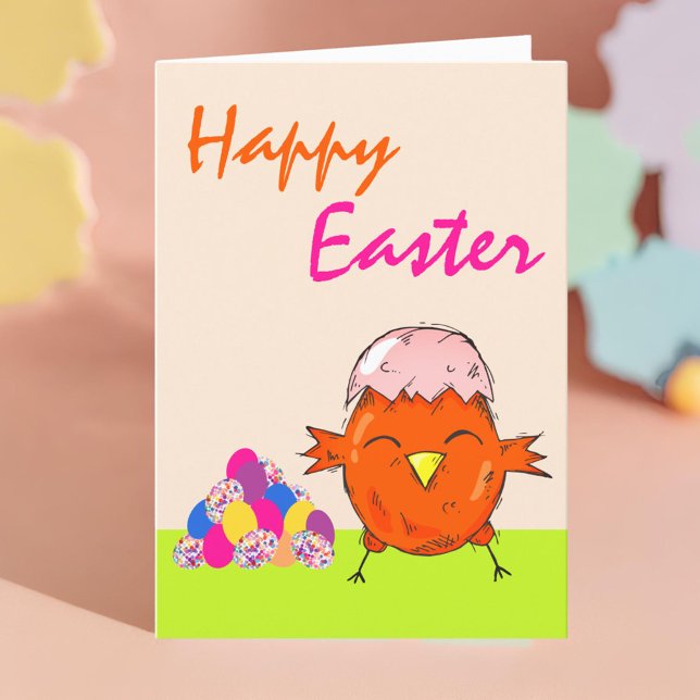 Tarjeta Festiva Chick lindo con huevos de Pascua Feliz Pascua (Subido por el creador)