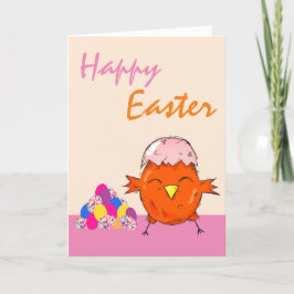 Tarjeta Festiva Chick lindo con huevos de Pascua Feliz Pascua