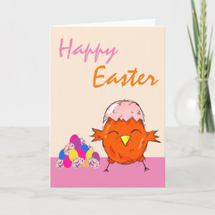 Tarjeta Festiva Chick lindo con huevos de Pascua Feliz Pascua