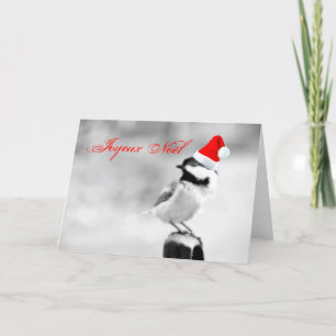 Tarjeta Festiva Chickadee de Joyeux Noël Santa