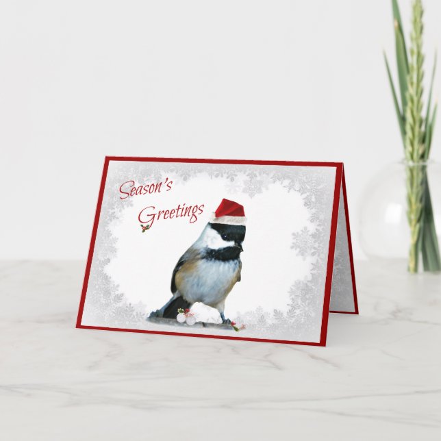 Tarjeta Festiva Chickadee del día de fiesta (Anverso)
