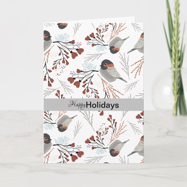Tarjeta Festiva Chickadee Hearts Winter (Anverso)