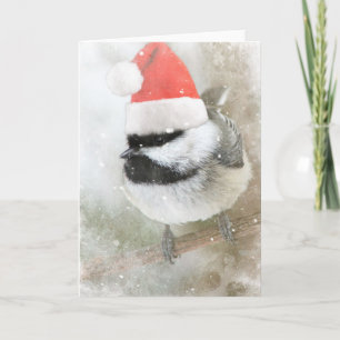 Tarjeta Festiva Chickadee lindo de Santa