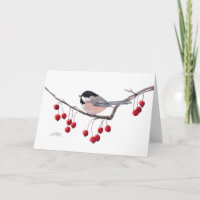 CHICKADEE & RED BERRIES por SHARON SHARPE