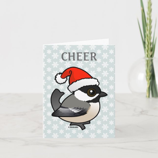 Tarjeta Festiva Chickadee Santa (Anverso)