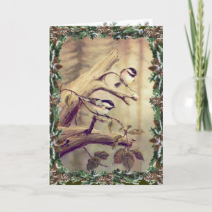 Tarjeta Festiva CHICKADEES & WREATES de SHARON SHARPE