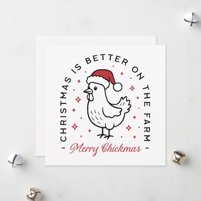 Tarjeta Festiva Chicken Merry Christmas country citas graciosas (Anverso/Reverso In Situ)