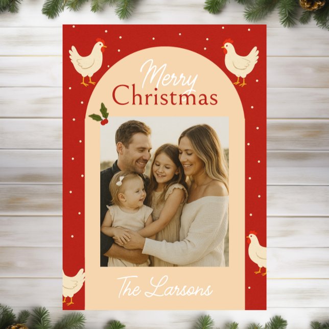 Tarjeta Festiva Chicken Themed Christmas Photo Card (Subido por el creador)
