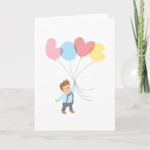 Tarjeta Festiva Chico Lindo con Globos de Letras que deletrean Amo