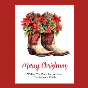 Tarjeta Festiva Chicos vaqueros de la poinsettia occidental