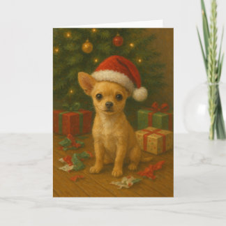 Tarjeta Festiva Chihuahua Dog Under A Christmas Tree