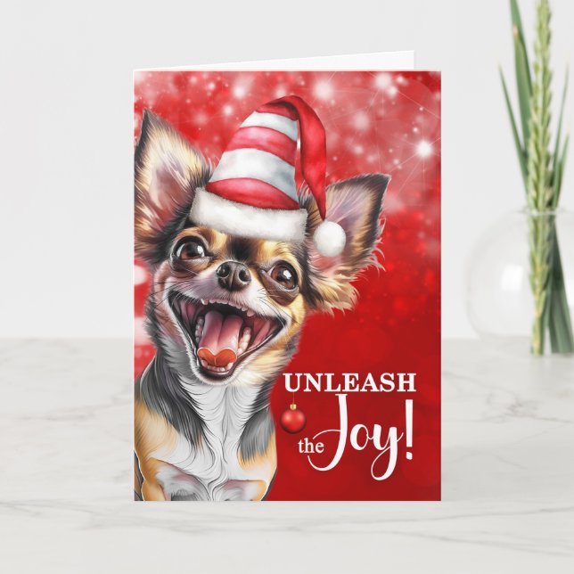 Tarjeta Festiva Chihuahua Dog Unleash the Joy Christmas (Anverso)