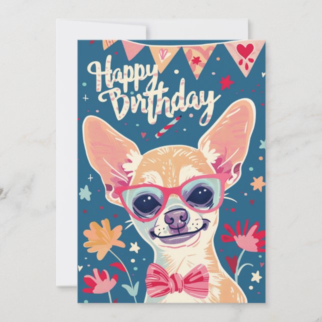 Tarjeta Festiva Chihuahua Feliz cumpleaños (Anverso)
