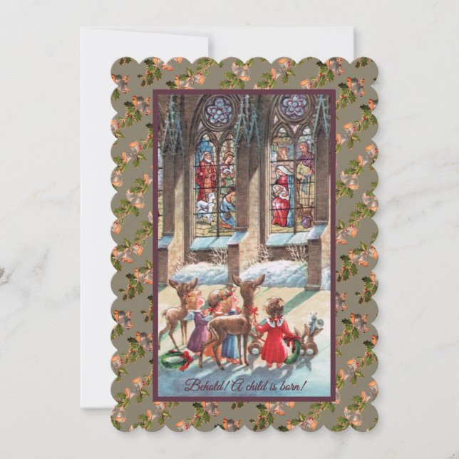 Tarjeta Festiva Children At The Church Window Christmas (Anverso)