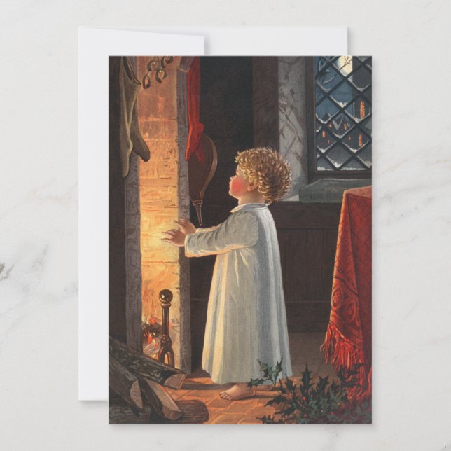 Tarjeta Festiva Chimenea, existencias y un niño navidades (Anverso)