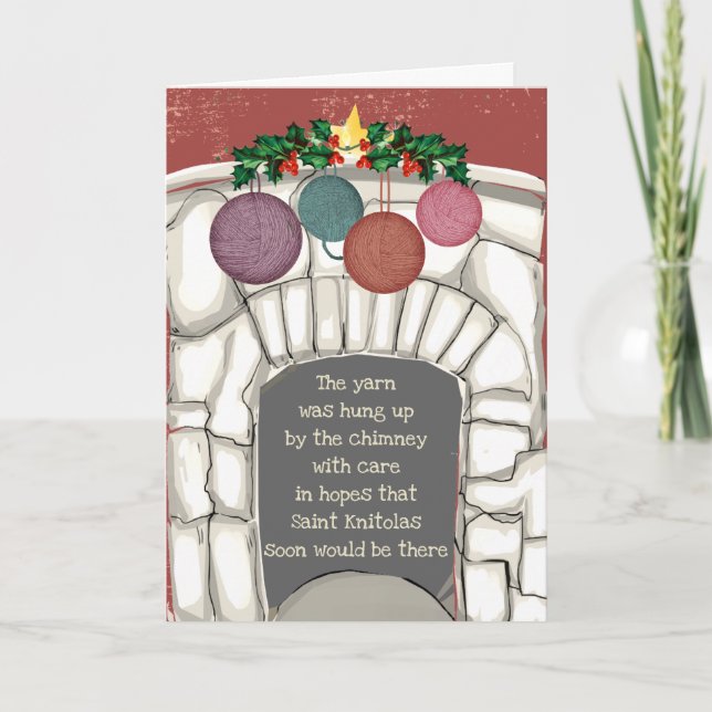 Tarjeta Festiva Chimenea hilados Navidades divertidos de punto de  (Anverso)