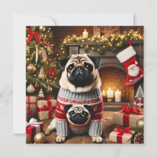 Tarjeta Festiva Chimenea Norman T Pug