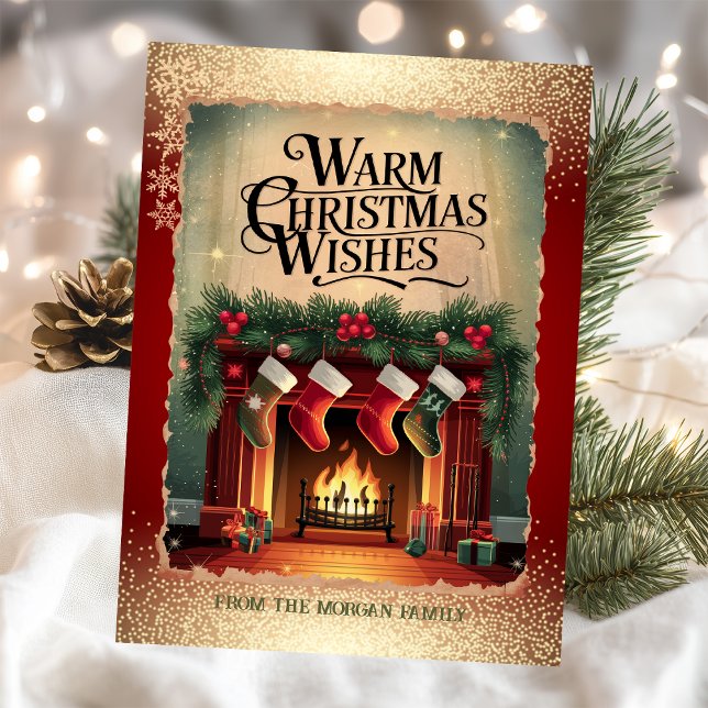 Tarjeta Festiva Chimenea vintage Copos de nieve Rojo (Subido por el creador)