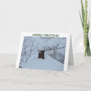 Tarjeta Festiva Chimenea y techo de nieve, Navidades