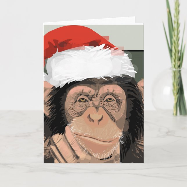 Tarjeta Festiva Chimpancé de Santa (Anverso)