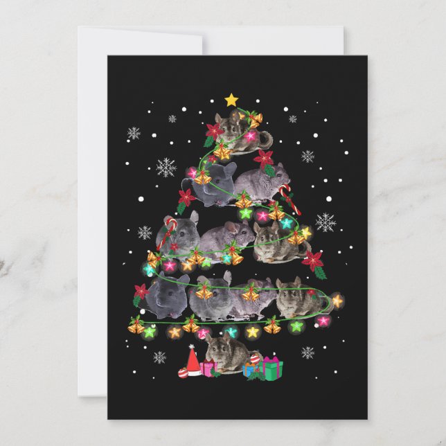 Tarjeta Festiva Chinchilla Christmas Tree Funny Rodents Lover Xmas (Anverso)
