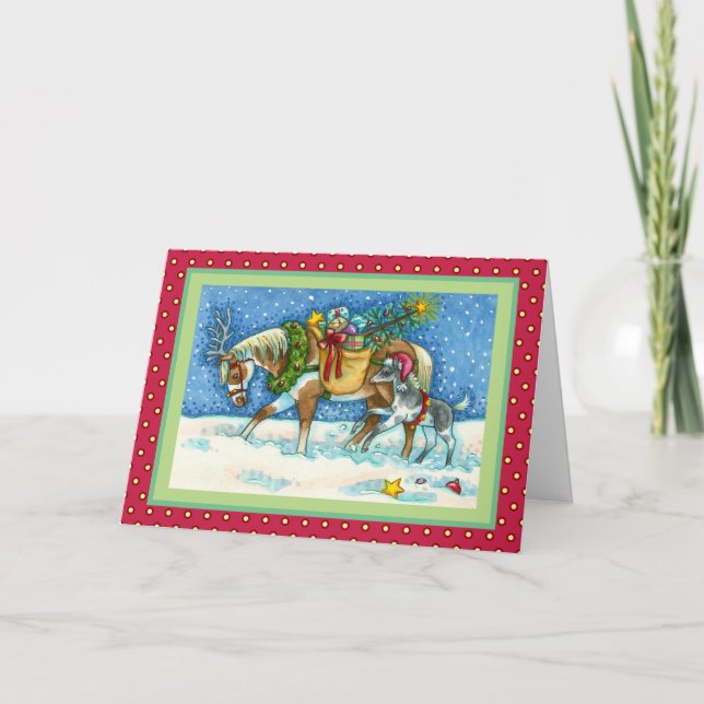 Tarjeta Festiva CHINCOTEAGUE PONIES & NAVIDADES WISHES Verse (Anverso)