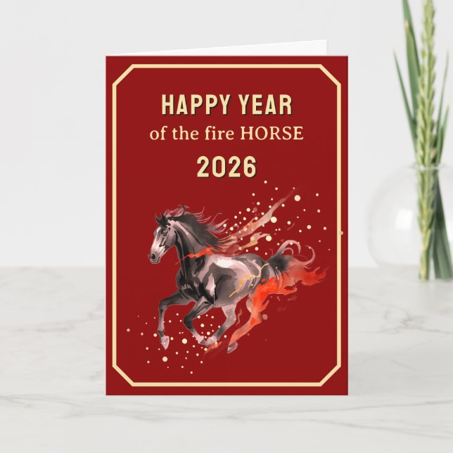 Tarjeta Festiva Chinese Happy Year of the Fire Horse 2026  (Anverso)