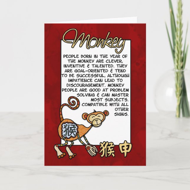 Tarjeta Festiva Chinese Zodiac - Monkey (Anverso)