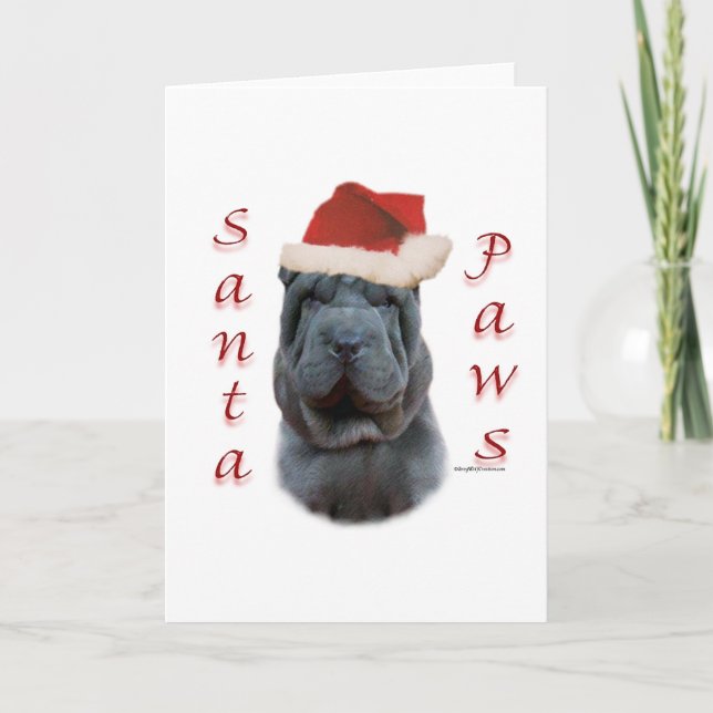 Tarjeta Festiva Chino Shar-Pei Santa Paws (Anverso)