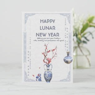 Tarjeta Festiva Chinoiserie Año Nuevo Lunar Conejo Zodíaco Ciruela