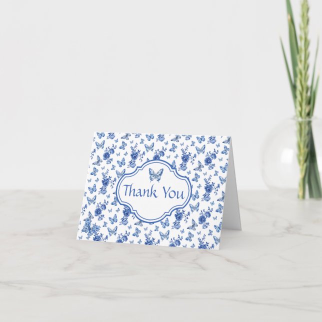 Tarjeta Festiva Chinoiserie Blue White Butterfly personalizada (Anverso)
