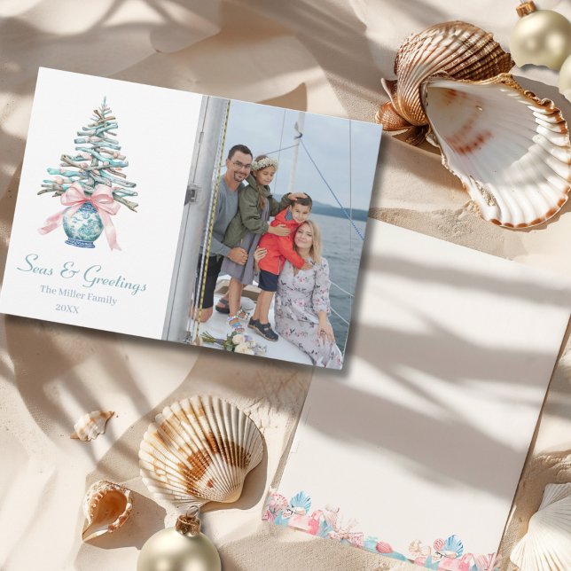 Tarjeta Festiva Chinoiserie Driftwood Christmas Tree foto (Chinoiserie Driftwood Christmas Tree photo Holiday Card)