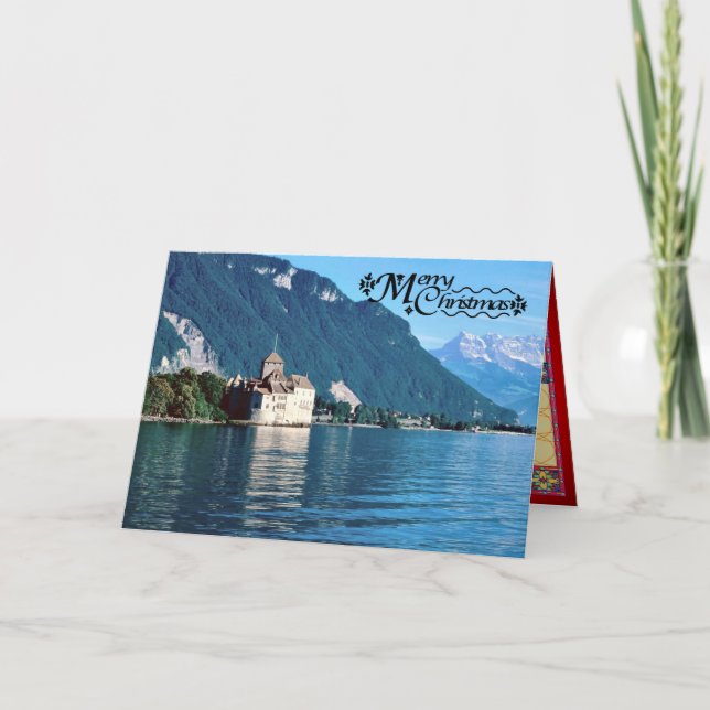 Tarjeta Festiva Chinon del castillo francés, el lago Lemán 4 (Anverso)