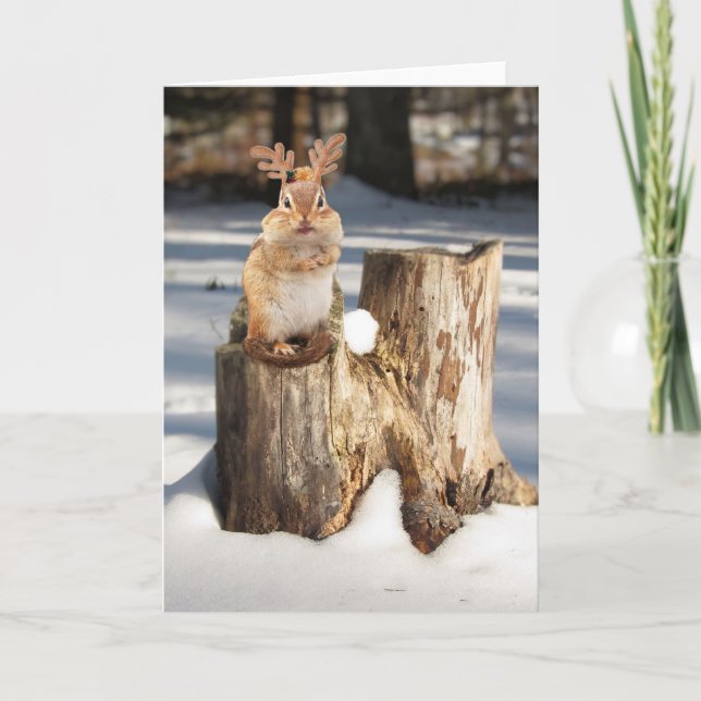 Tarjeta Festiva Chipmunk adorable del "reno" (Anverso)