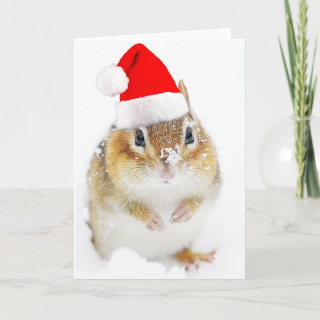 Tarjeta Festiva Chipmunk Nevado Santa (Anverso)