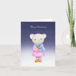 Tarjeta Festiva Chiste de Animal Pun Niña Ratón Linda Feliz Navida