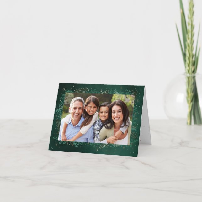 Tarjeta Festiva Chistmas de fotos de Keepsake verde moderno (Anverso)