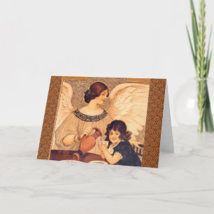 Tarjeta Festiva Chocolate Ángel Francés Antiguo