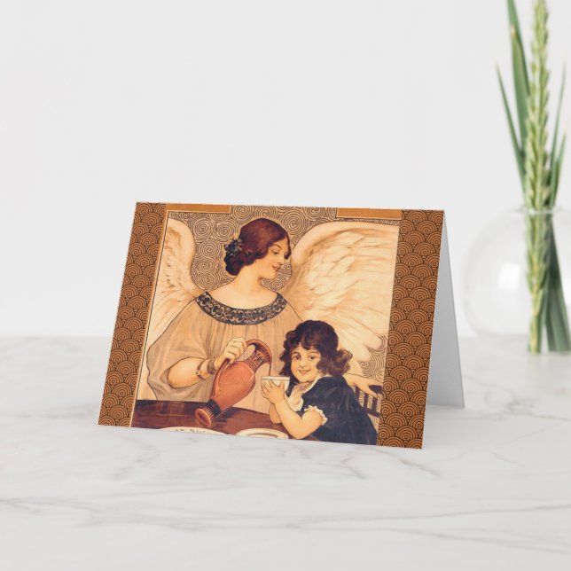 Tarjeta Festiva Chocolate Ángel Francés Antiguo (Anverso)