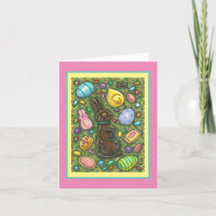 TARJETA FESTIVA CHOCOLATE BUNNY, CHICK, HUEVOS, JELLY BEANS