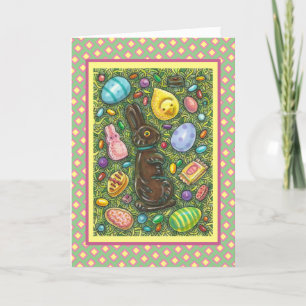 TARJETA FESTIVA CHOCOLATE BUNNY, CHICK, HUEVOS, JELLY BEANS