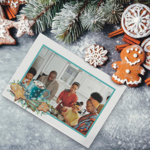 Tarjeta Festiva Chocolate caliente con galletas y foto plana de ve