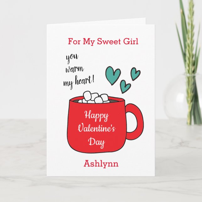 Tarjeta Festiva Chocolate caliente para mi dulce Chica Valentine (Anverso)