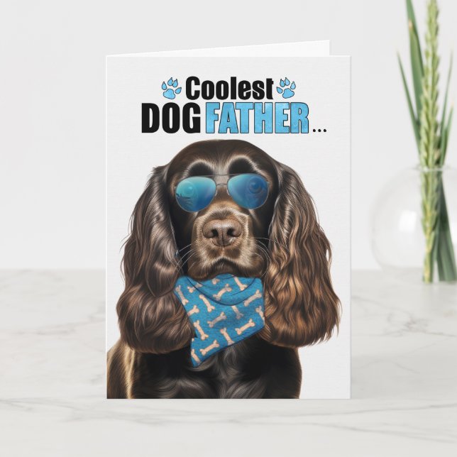 Tarjeta Festiva Chocolate Cocker Dog El papá más frío del día del  (Anverso)